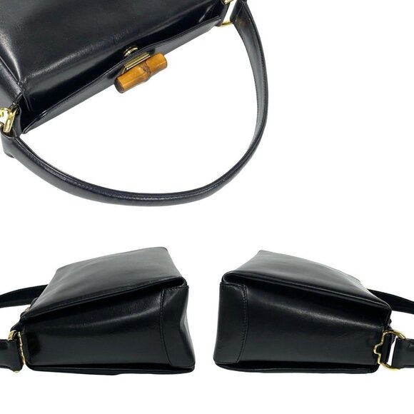 GUCCI Authentic Vintage Black Leather Bamboo Shoulder Bag - Picture 5 of 8